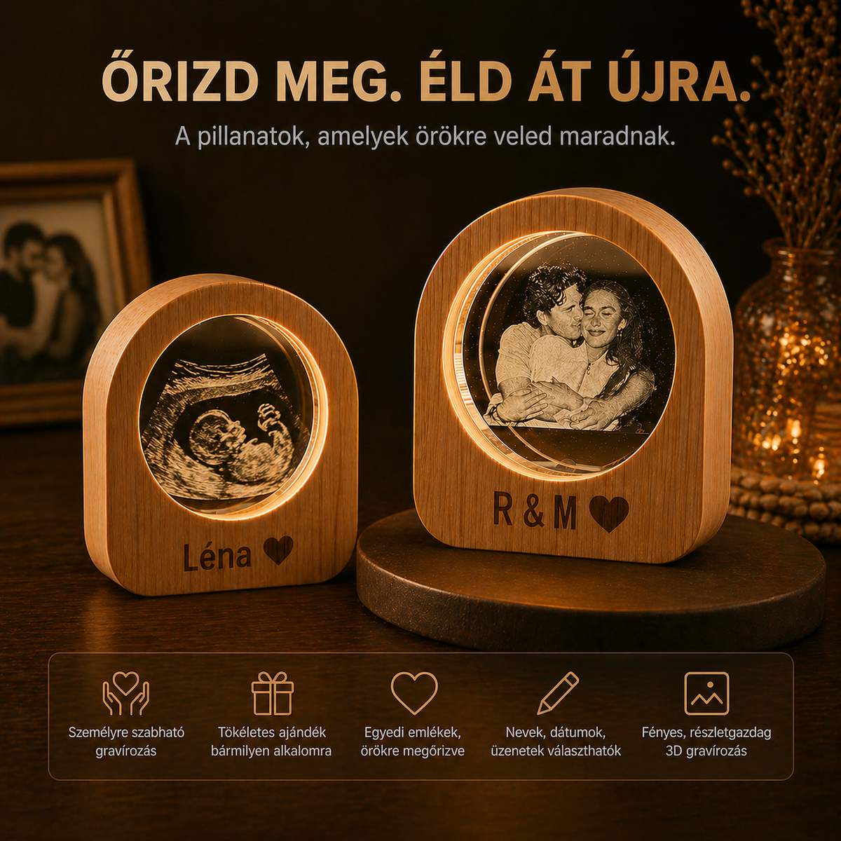 EmlékKristály™ 3D Egyedi Fotó Kristály Lámpa